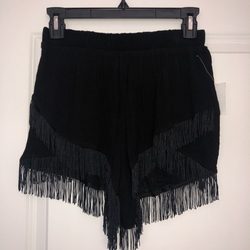 Black shorts with fringe